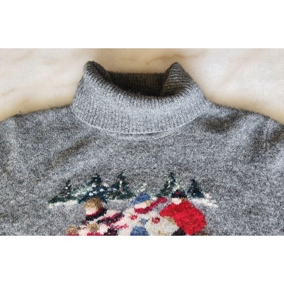 Vintage Womens Rare Lauren Ralph Lauren Lambswool Grey Med P Sled Scene Sweater - Picture 9 of 16